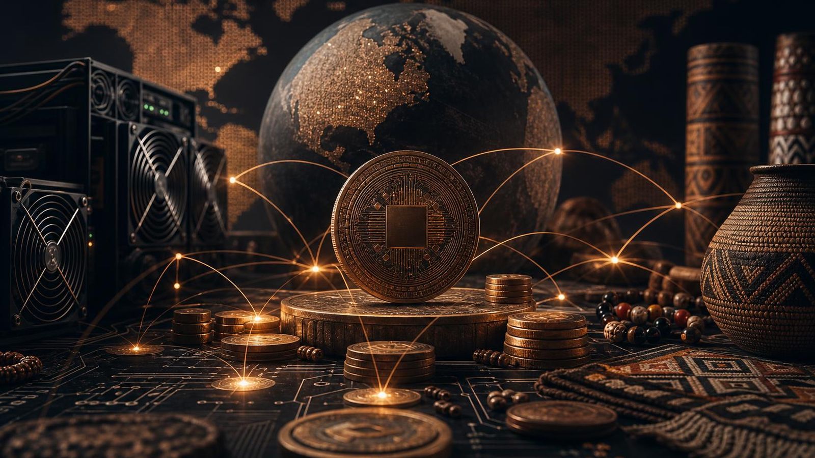 A playful internet-native currency scene representing Dogecoin's meme origins and payments utility